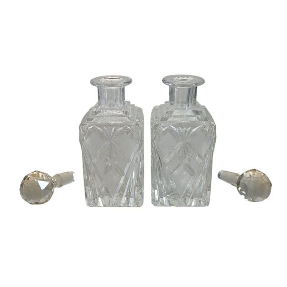 Vintage Leaded Crystal Decanters‎ With Golf Ball Stopper 6.5" x 2" Set Of 2 - Picture 2 of 11